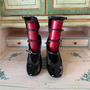 CHANEL Black Patent Strappy in the front + Zipper in back Heels 👠